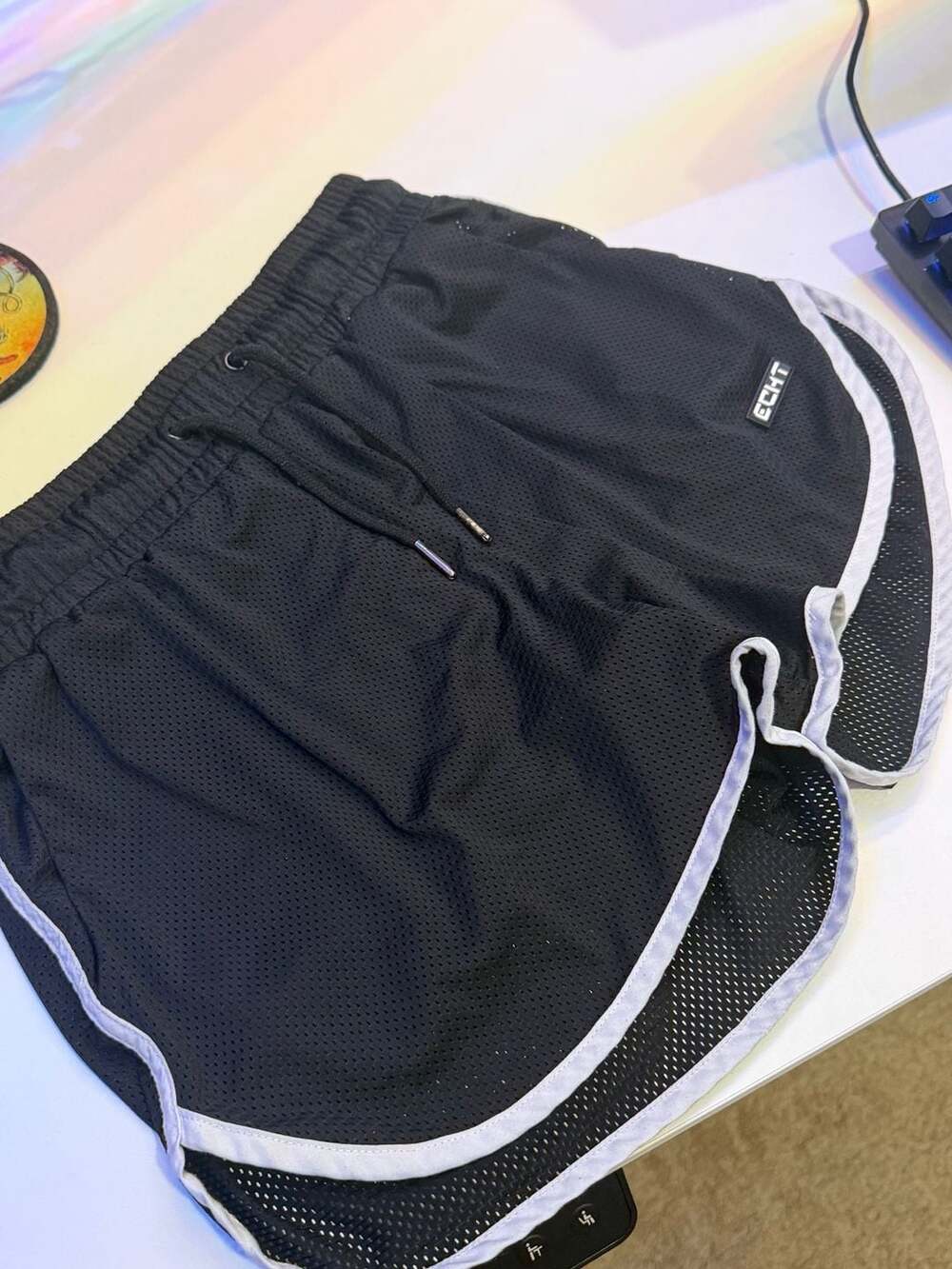 Echt Black Mesh Athletic Shorts With White Trim